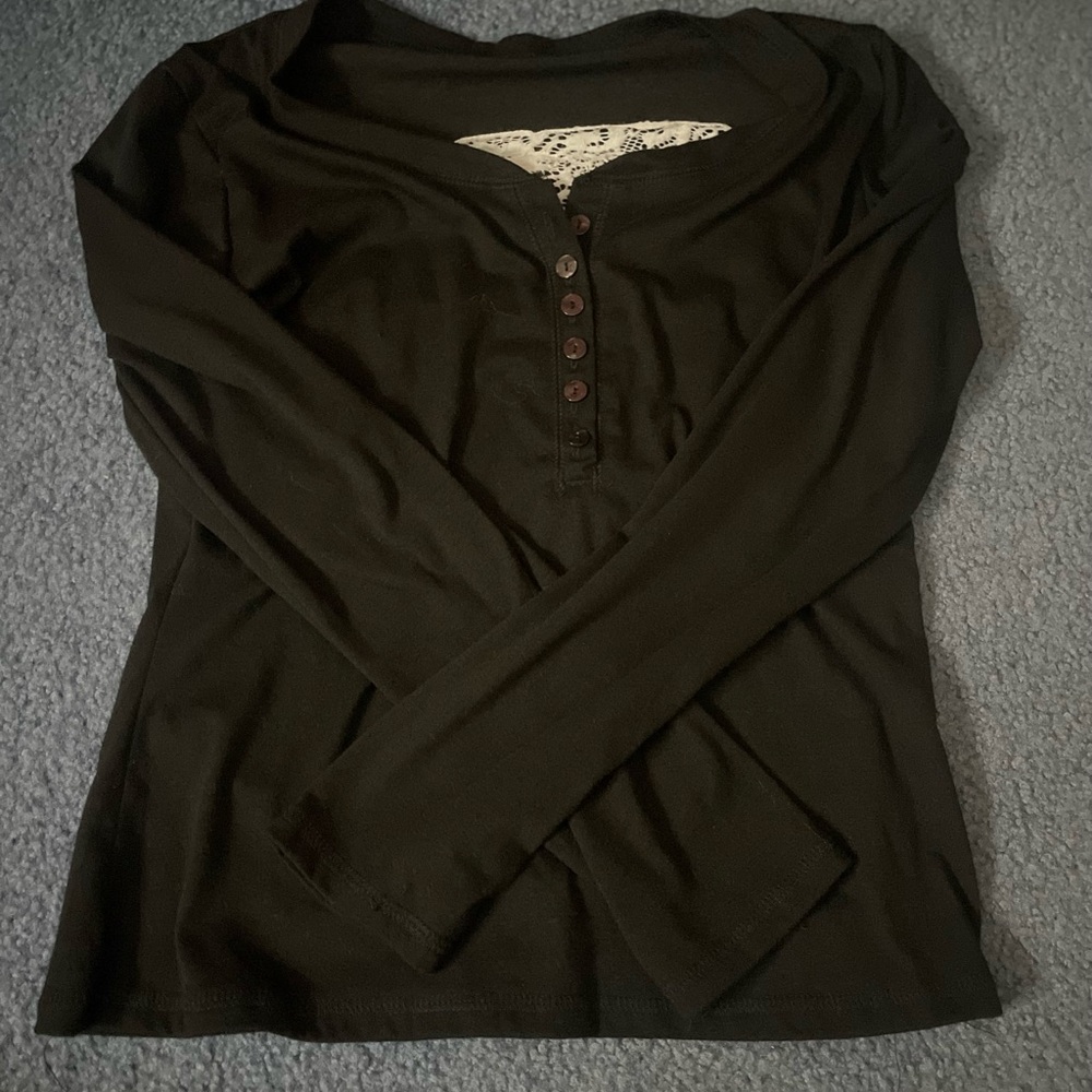 Black Fitted Long Sleeve Polo Blouse